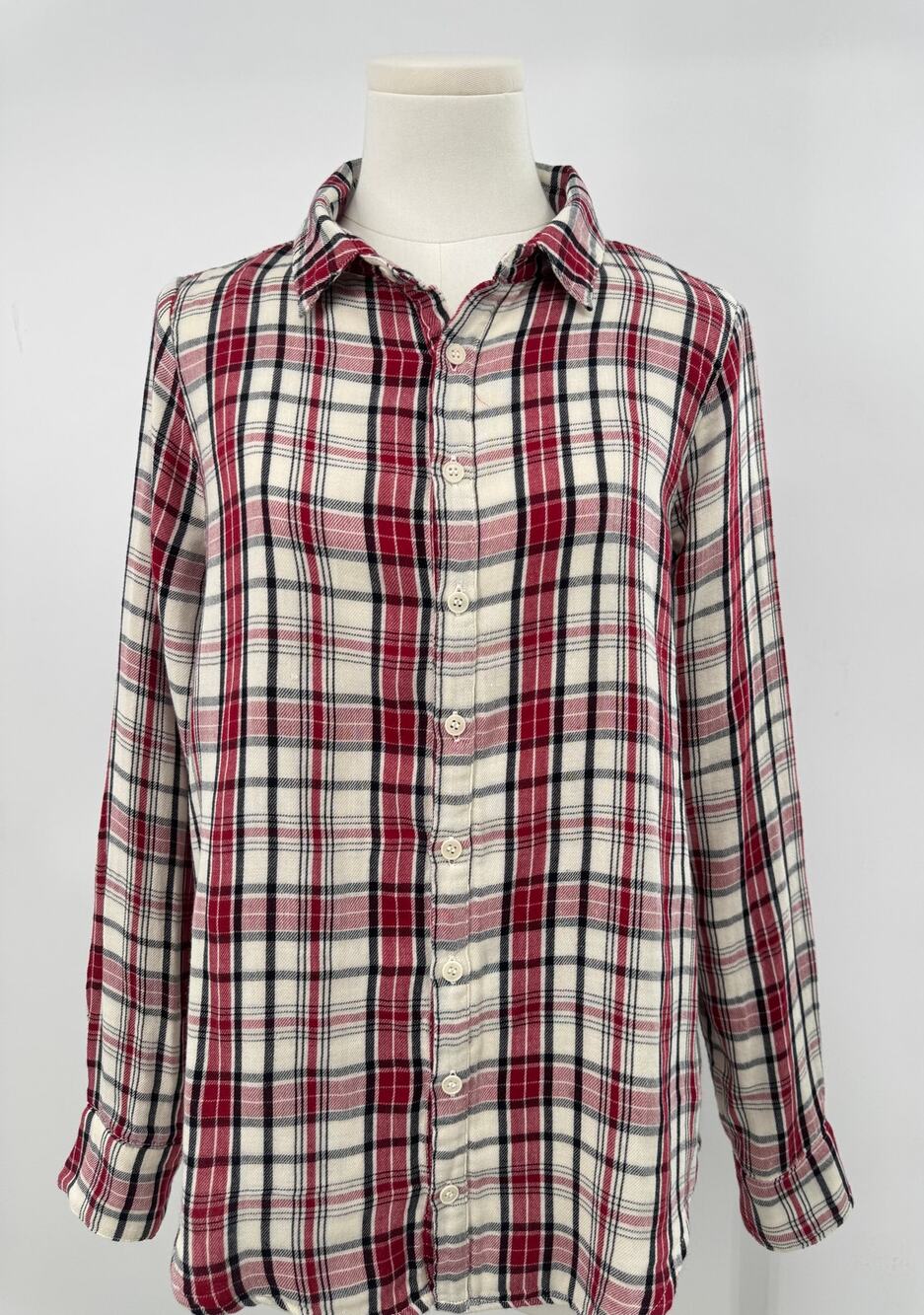 CP Shades Red Black Flannel Shirt Plaid Button up Cotton Blouse Check Top XS